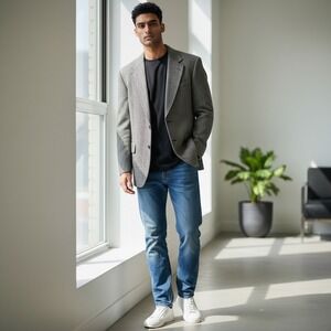 Vtg Bradmore Mens 40R Brown Wool Herringbone Tweed Blazer Jacket Preppy Academia